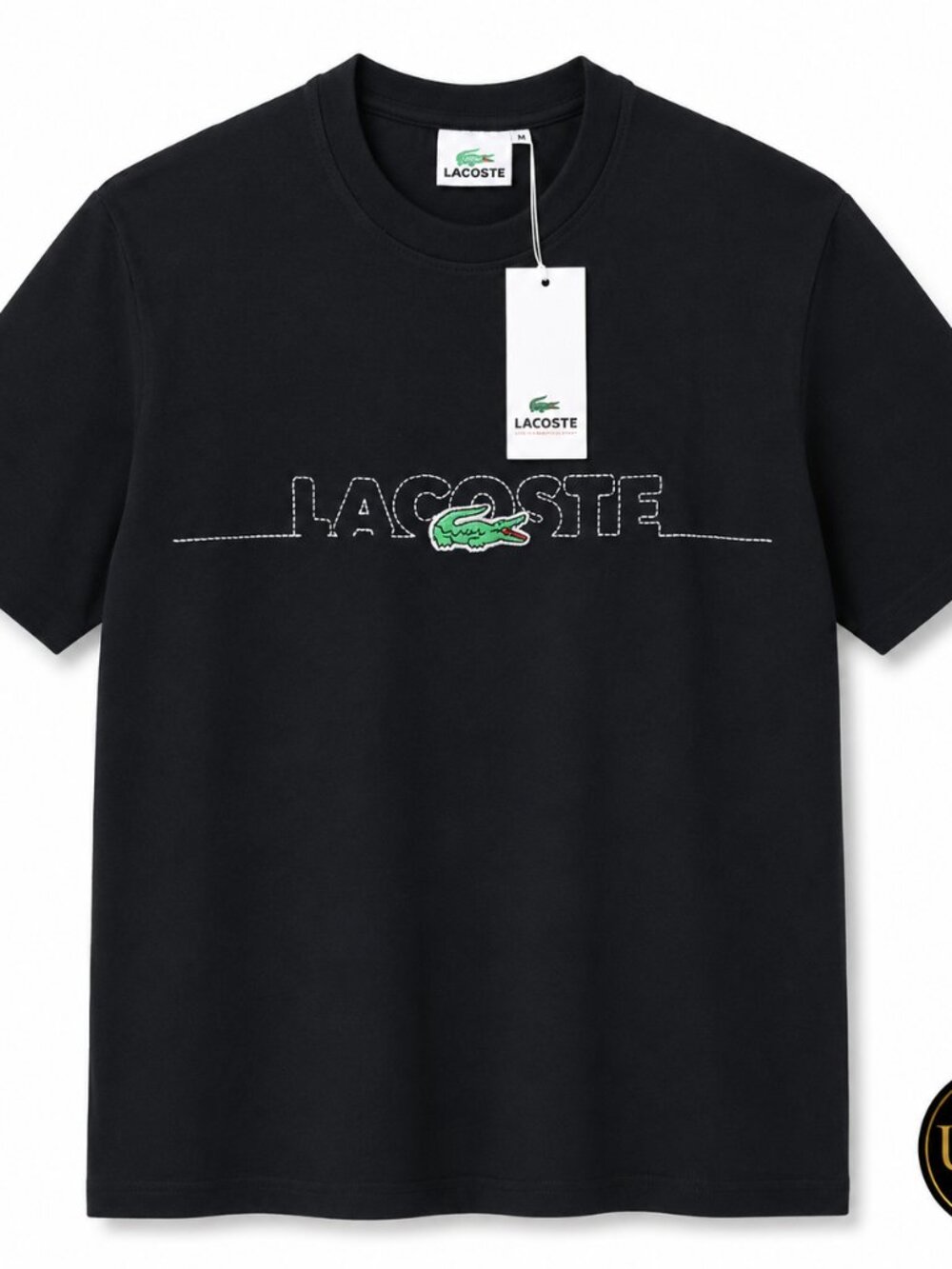 Lacoste Men’s Black Logo T-Shirt NWT | Embroidered Crocodile Graphic Tee